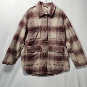 American Eagle Plaid Sherpa Lined Coat Jacket Medium Plaid Flannel